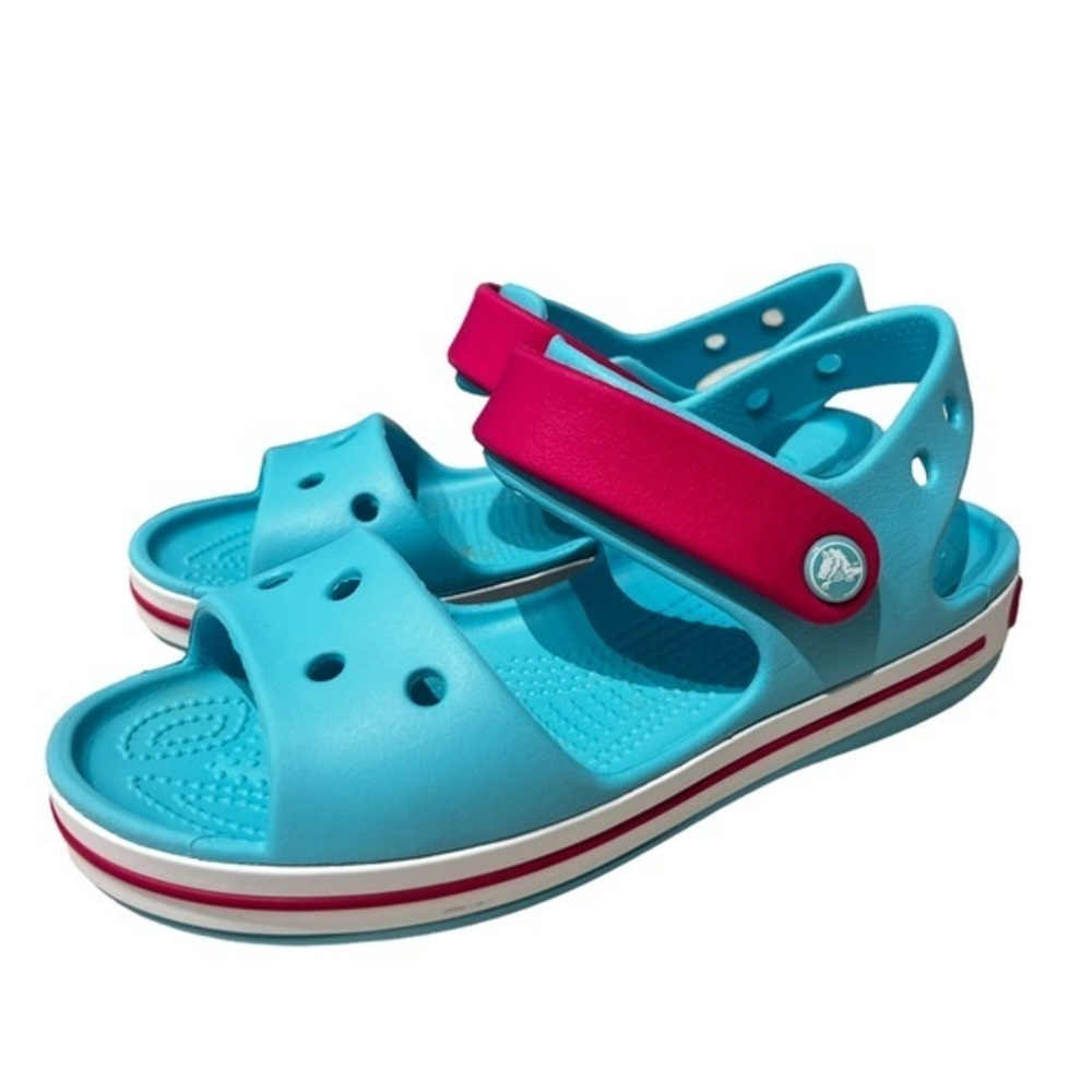 CROCS J1 Velcro Sandals in Aqua and Fuchsia
